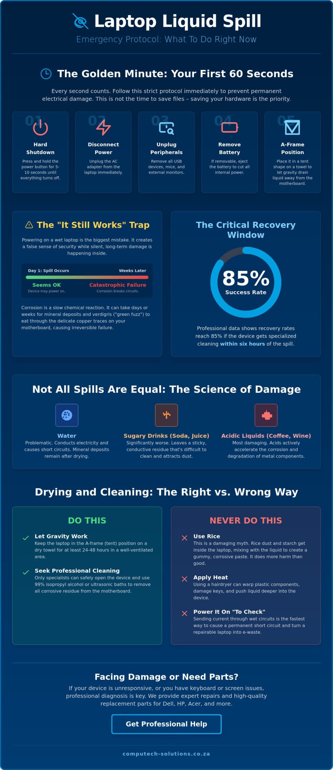 What to Do if You Spill Water on Your Laptop An Emergency Recovery Guide Infographic ComputechSolutions What to Do if You Spill Water on Your Laptop: An Emergency Recovery Guide
