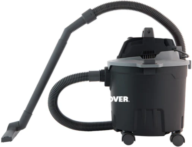 HWD15 - Computech-Solutions Black canister vacuum with a flexible hose and floor nozzle attached, on wheels for mobility