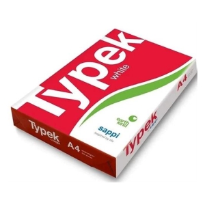 PAP003 - Computech-Solutions Red and white box of Tyvek White A4 paper, angled, with green curved stripe and brand logos visible.