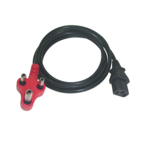 Power extension cable with a red 3-pin plug on one end and a black IEC connector on the other.