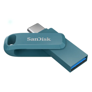 Blue SanDisk USB flash drive with a swiveling cap and USB-A connector visible