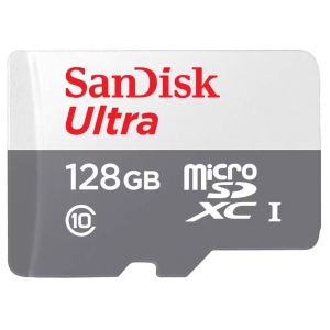 SanDisk Ultra 128GB microSDXC memory card with Class 10 symbol