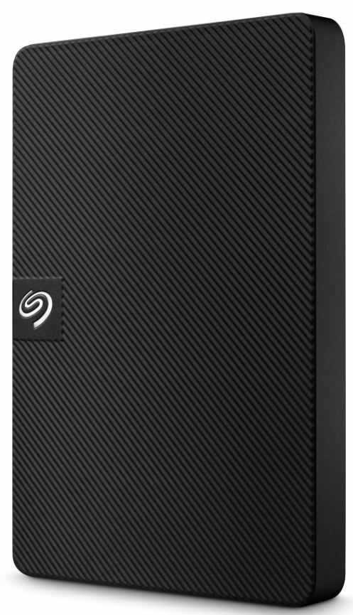 STKM1000400 - Computech-Solutions External hard drive, black with diagonal stripe texture and Seagate logo on lower left corner
