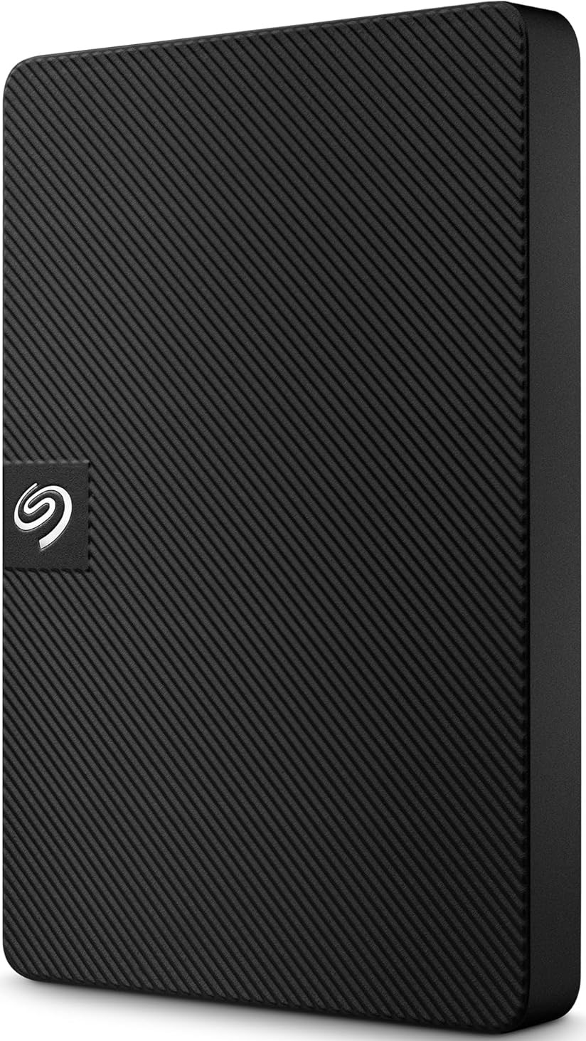 STKM2000400 - Computech-Solutions Black portable external hard drive with a diagonal striped texture and a small logo badge in the corner.