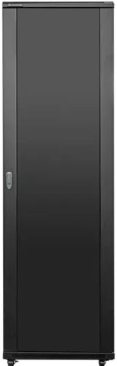 ZA-CAB42U - Computech-Solutions Tall black metal server rack cabinet with a locked door on wheels.