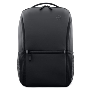 460-BDSS - Computech-Solutions Dell black laptop backpack with front zipper pocket and mesh side pockets, front view with top handle logo visible.
