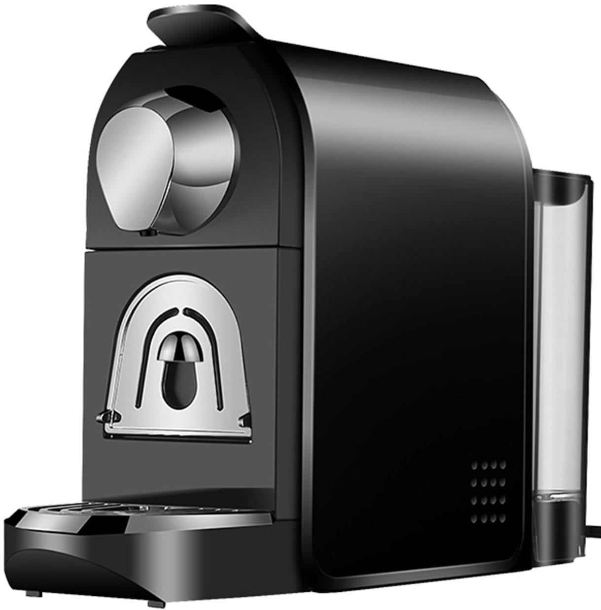 920700 ComputechSolutions Black espresso machine with a silver portafilter and drip tray on a compact home unit.