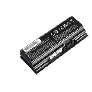 BATGB00401A-F - Computech-Solutions Black rectangular laptop battery with a connector edge and warning labels on top, laid on a white background.