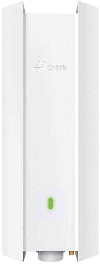 EAP610 OUTDOOR ComputechSolutions White TP-Link Wi‑Fi range extender mounted on a wall with a green status LED indicating power/connection