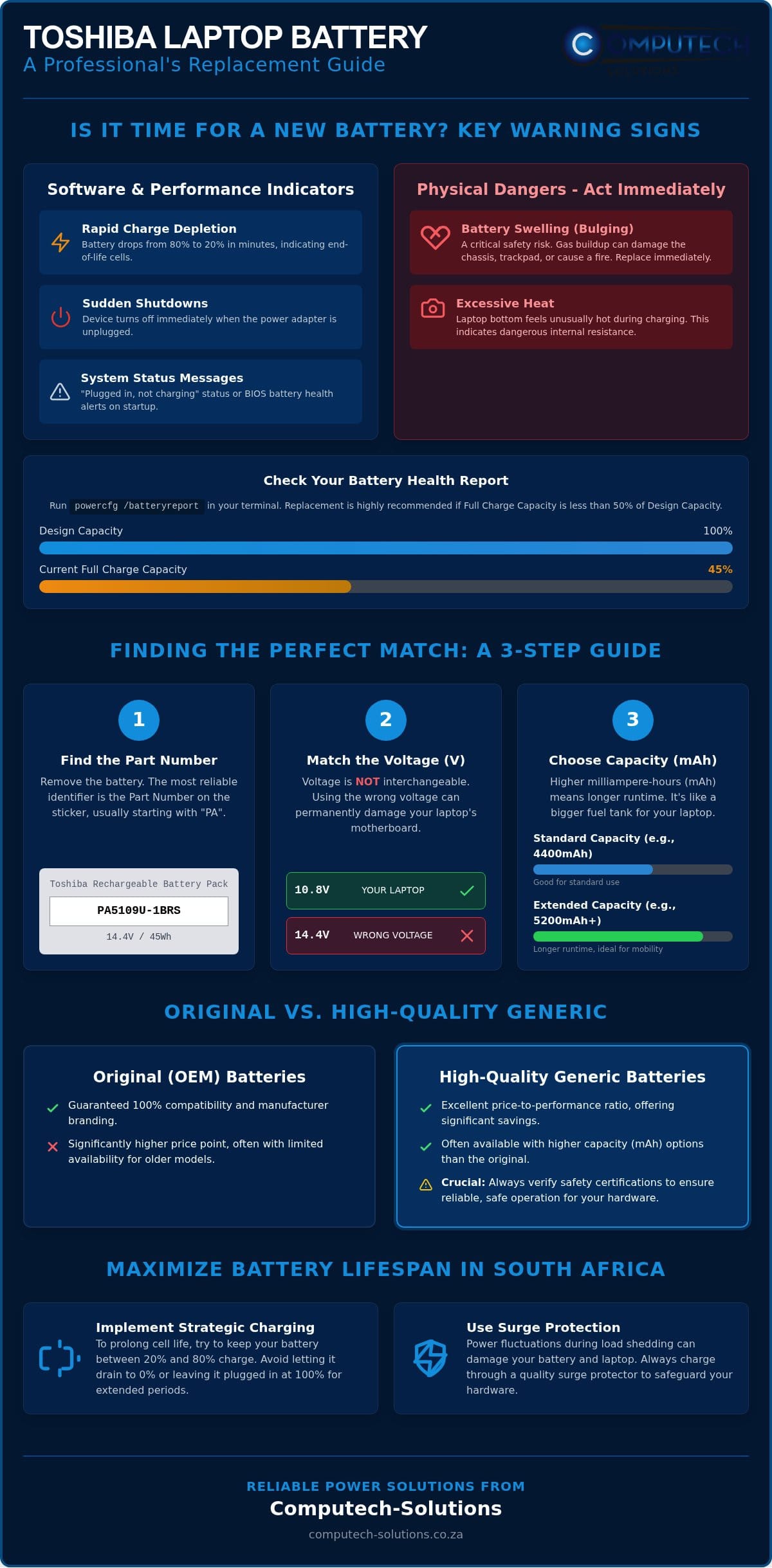 Toshiba Laptop Battery Replacement Guide South Africa 2026 Infographic ComputechSolutions Toshiba Laptop Battery Replacement Guide: South Africa 2026