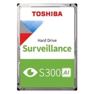 HDEB034ZSA51F ComputechSolutions Toshiba Surveillance hard drive S300 AI label; white top with red Toshiba logo and green bottom with eye icon.