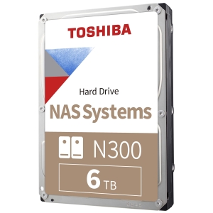 Toshiba 6 TB N300 NAS hard drive for network storage (3.5-inch internal HDD) with visible brand label and capacity.