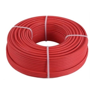 SOLPV6MMRED - Computech-Solutions Coiled red insulated electrical wire tied with white zip ties in a circle, ready for installation.