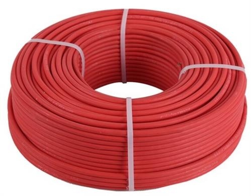 SOLPV6MMRED - Computech-Solutions Coiled red insulated electrical wire tied with white zip ties in a circle, ready for installation.