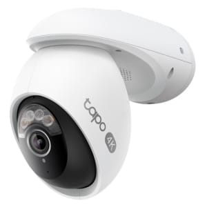 White 4K security camera with a dome lens for outdoor surveillance