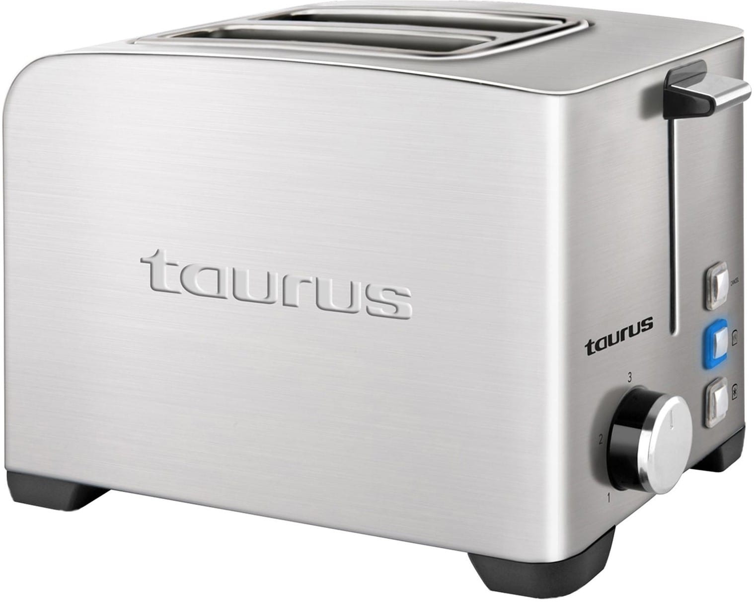 960646 - Computech-Solutions Stainless steel Taurus toaster with dial controls and slot openings on top, angled to show side and front.