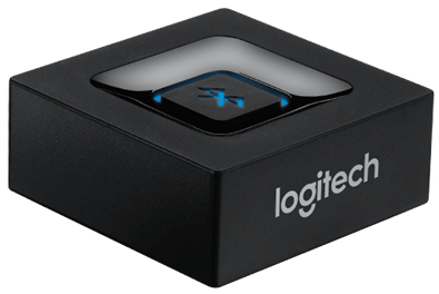 980000912 ComputechSolutions Logitech wireless USB receiver: small black cube with a glossy top showing a blue X logo and the Logitech name on the side.