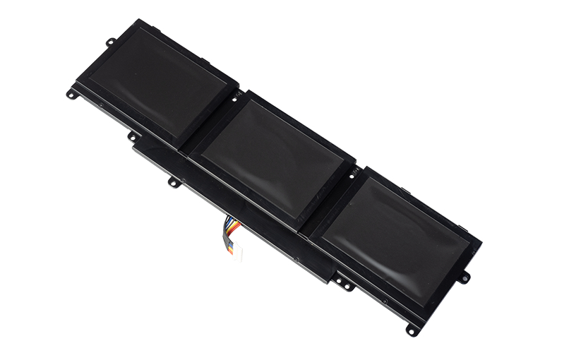 BATHP19901AB ComputechSolutions Long black multi-cell battery pack with three rectangular cells and a connector harness, viewed diagonally on a white background.