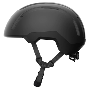 BHR086UGL_Xiaomi_Electric_Scooter_Riding_Helmet_wr_05jpg - Computech-Solutions Black hard-shell bike helmet with adjustable chin strap and ventilation slots, viewed from the side
