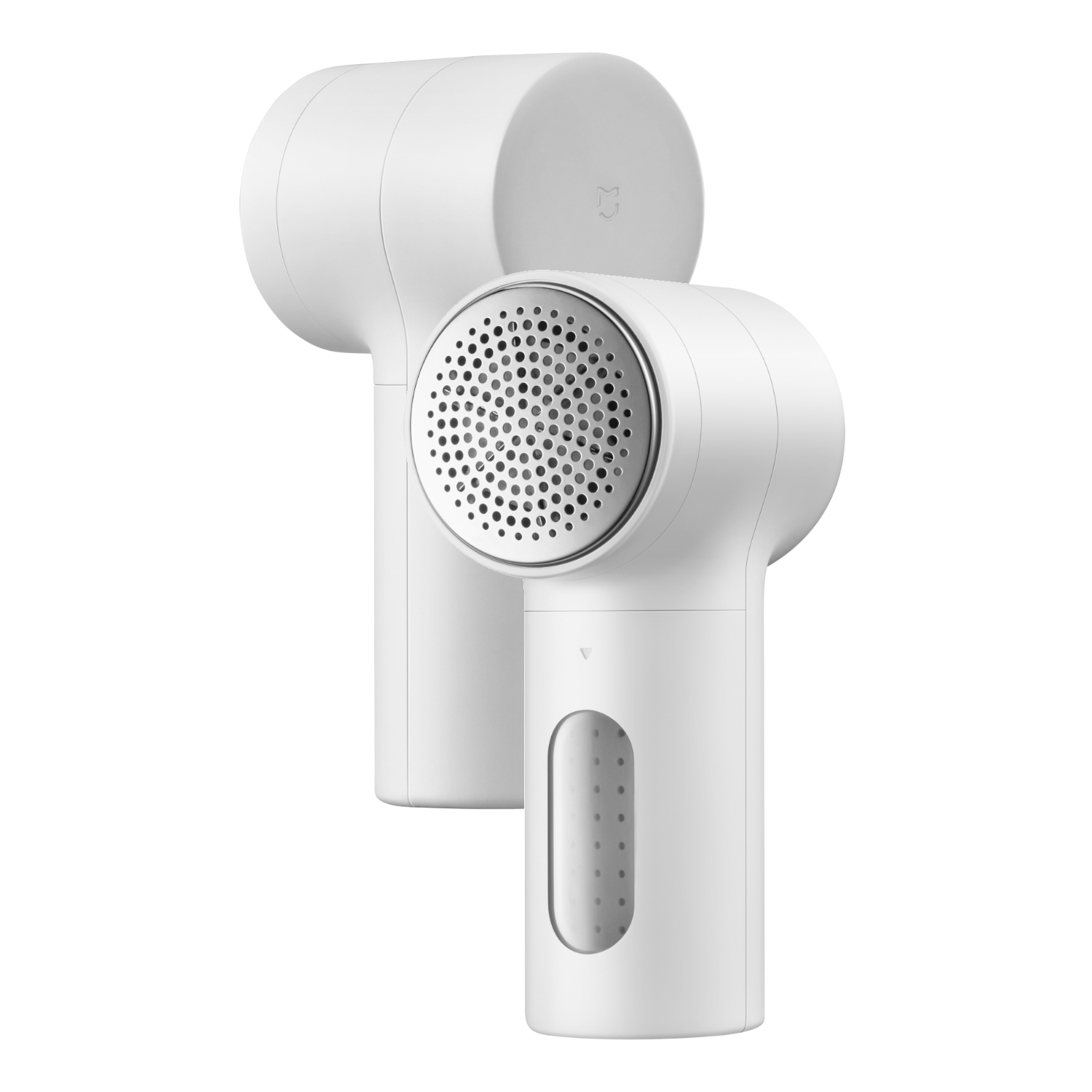 BHR08S4EUXiaomiMijiaLintRemover2wr01png ComputechSolutions Close-up of a white handheld hair dryer with a round perforated vent head