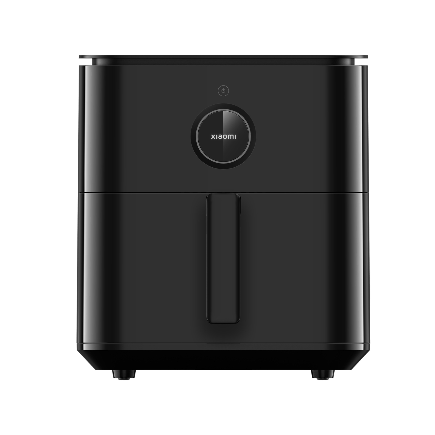 BHR7357EU_Xiaomi_Smart_Air_Fryer_65l_-_Black_wr_01png - Computech-Solutions Black Xiaomi kitchen appliance with a round central dial and vertical front handle, viewed from the front.