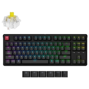 C3PX-H4_Keychron_C3_Pro_80_8K_Super_Banana_Switc_wr_01jpg - Computech-Solutions Full-size RGB mechanical keyboard with a transparent switch housing in the top-left and extra keycaps shown below
