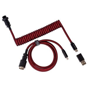 CAB-2_Keychron_Coiled_Aviator_Cable_-_Red_wr_01-2jpg - Computech-Solutions Red braided coiled USB-C charging cable with USB-A adapter and detachable ends on white background
