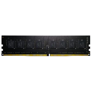 Black RAM memory module with gold edge connectors and labeled memory chips (U1–U8) visible on PCB far edge.