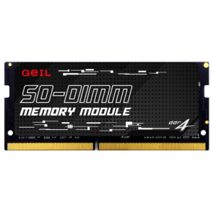 GS44GB2666C19SC_GeIL_Pristine_4GB_DDR4_2666MHz_SODIMM_No_wr_01png - Computech-Solutions Black SO-DIMM memory module with gold edge connector and 'SO-DIMM MEMORY MODULE' label on the sticker, used in laptops