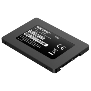 HS-SSD-D300-PRO-3840G_Hiksemi_D300_PRO_Tantalum_Capacitor_3840_wr_01png - Computech-Solutions Black 2.5-inch SSD viewed at an angle, showing the product label with barcodes and icons on the top surface
