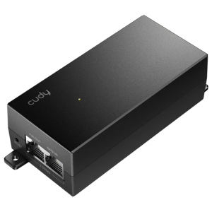POE200HCudy30W25GbpsGigabitPoEInjectorwr01png ComputechSolutions Cudy PoE injector/module with two Ethernet ports (Data In/Data Out) and a small yellow status LED on a black chassis