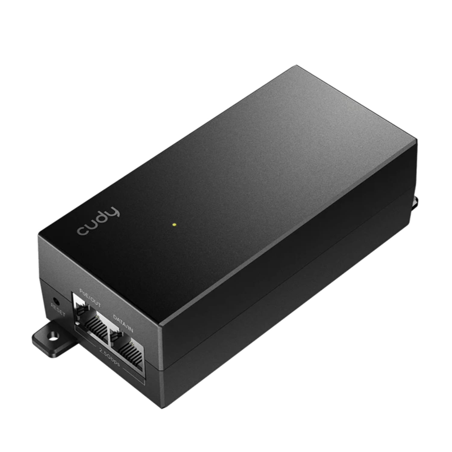 POE200HCudy30W25GbpsGigabitPoEInjectorwr01png ComputechSolutions Cudy PoE injector/module with two Ethernet ports (Data In/Data Out) and a small yellow status LED on a black chassis