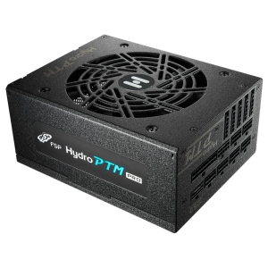 Black FSP HydroPTM Pro computer power supply unit with a large top cooling fan visible on the top panel of the PSU. The side label reads 'FSP HydroPTM Pro'.