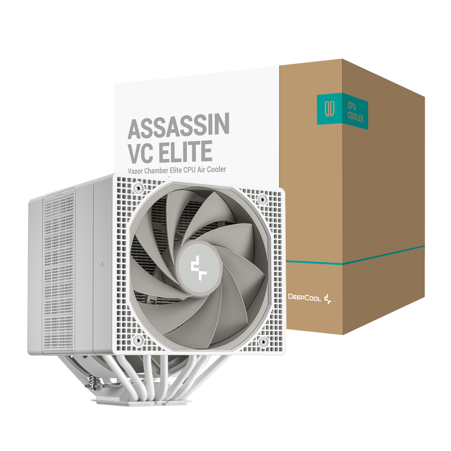 R-ASN4-WHNVNN-GJD_DeepCool-Assassin-VC-Elite-CPU-Air-Cooler-White_wr_01jpg - Computech-Solutions DeepCool Assassin VC Elite CPU air cooler beside its packaging box