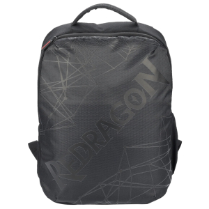 RD-GB-76_Redragon-GB-76-AENEAS-Nylon-15-inch-Travel-Gaming-Backpack-Black_wr_01ajpg - Computech-Solutions Black backpack with a geometric, crisscross pattern and diagonal branding running across the front.