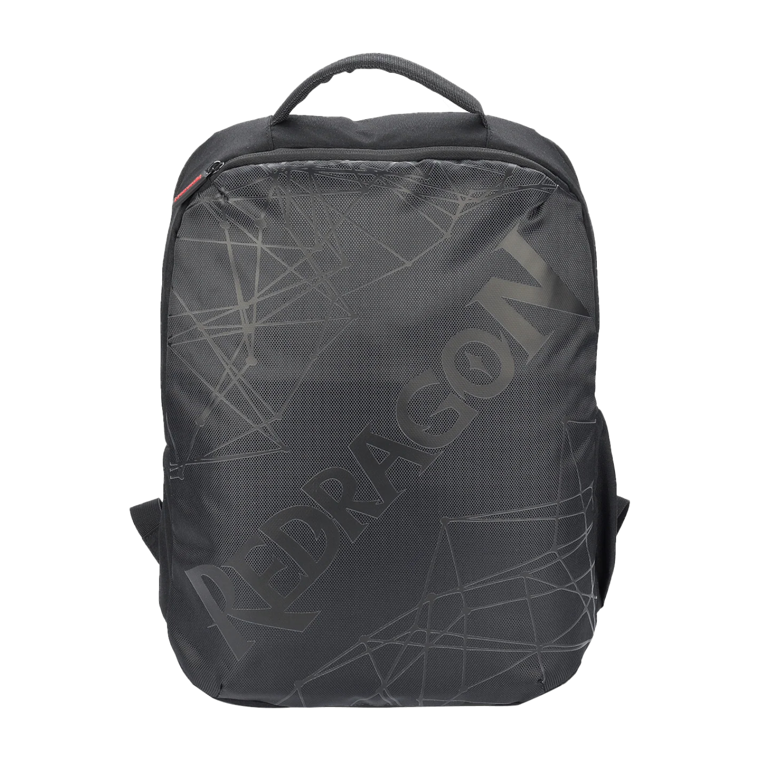 RDGB76RedragonGB76AENEASNylon15inchTravelGamingBackpackBlackwr01ajpg ComputechSolutions Black backpack with a geometric, crisscross pattern and diagonal branding running across the front.