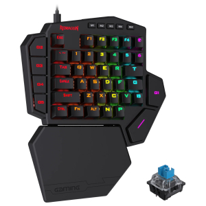 RD-K585RGB-PRO-B_Redragon-K585-DITI-ELITE-PRO-RGB-40-Wireless-Mechanical-Gaming-Keyboard-Blue-Switches_wr_01ajpg - Computech-Solutions Compact black gaming keypad with rainbow RGB backlit keys, G1–G5 macro keys on the left, and a detachable palm rest.