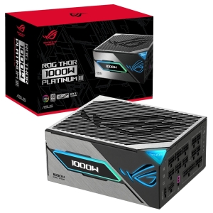 ROG-THOR-1000P3-GAMING_ASUS_ROG_Thor_1000W_Platinum_III_80PLUS__wr_01jpg - Computech-Solutions ASUS ROG Thor 1000W Platinum II power supply with its branded box, black and silver unit with blue LED accents.