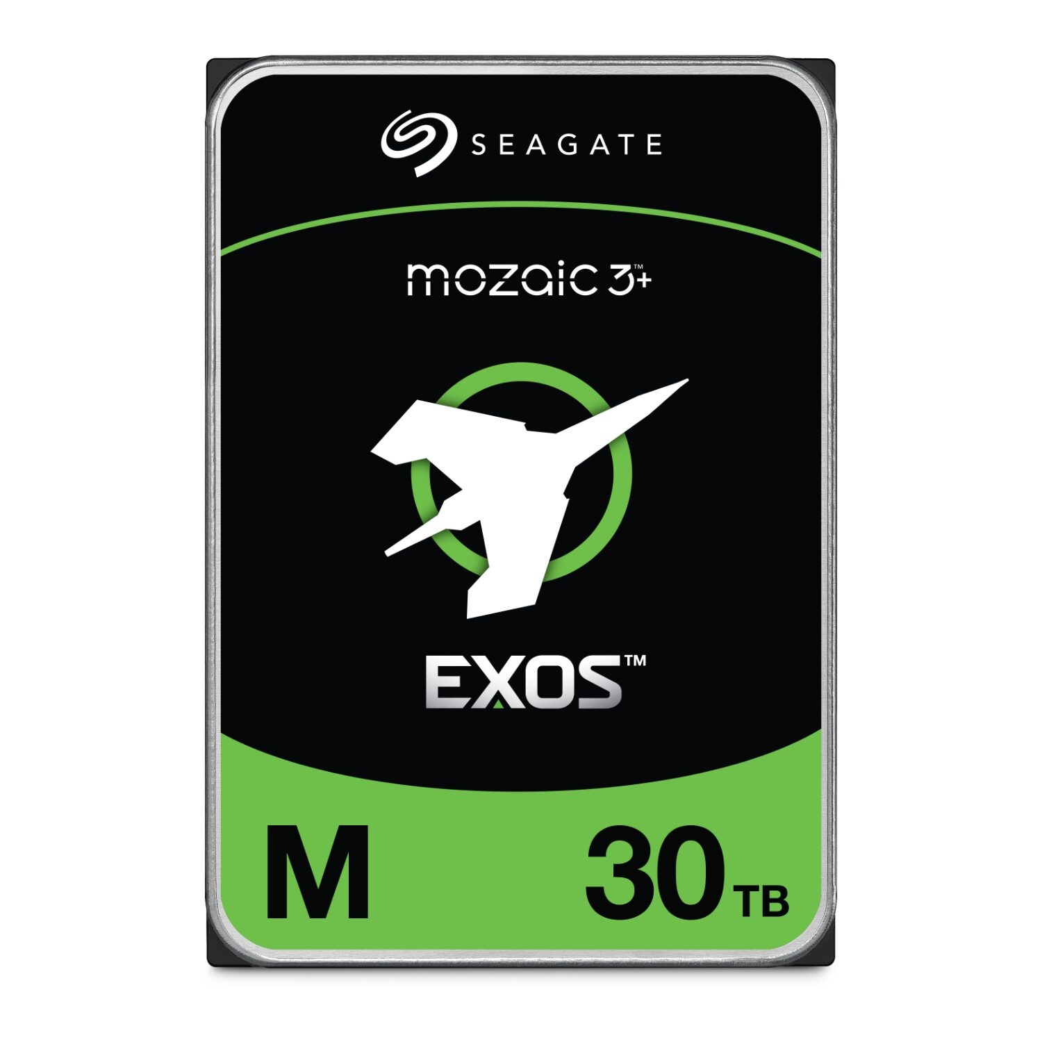 ST30000NM004K_Seagate_Exos_M_30TB_512MB_7200_rpm_SATA__wr_01jpg - Computech-Solutions Seagate Exos 30 TB hard drive with Mozaiq branding, black label and a green curved accent arc.