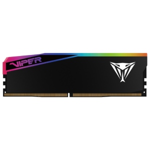VEUR516G6036_Patriot-Viper-Elite-5-Ultra-RGB-16GB-6000MHz-DDR5-Desktop-Gaming-Memory-Black_wr_01ajpg - Computech-Solutions Gaming PC RAM module with black heat spreader, rainbow RGB edge, and Viper branding on the side