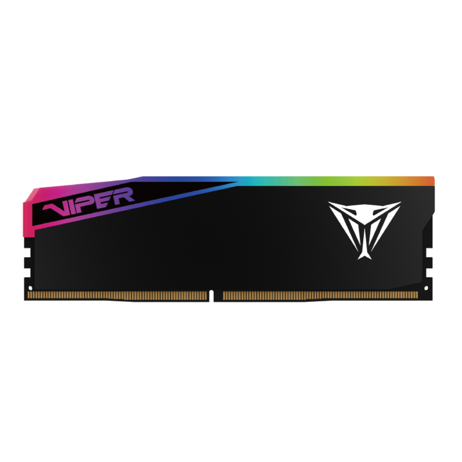 VEUR516G6036_Patriot-Viper-Elite-5-Ultra-RGB-16GB-6000MHz-DDR5-Desktop-Gaming-Memory-Black_wr_01ajpg - Computech-Solutions Gaming PC RAM module with black heat spreader, rainbow RGB edge, and Viper branding on the side