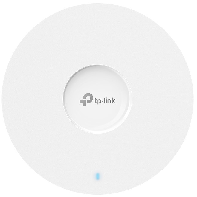 EAP653 UR ComputechSolutions Circular white TP-Link device with a blue status LED at the bottom, likely a Wi-Fi access point or router hub