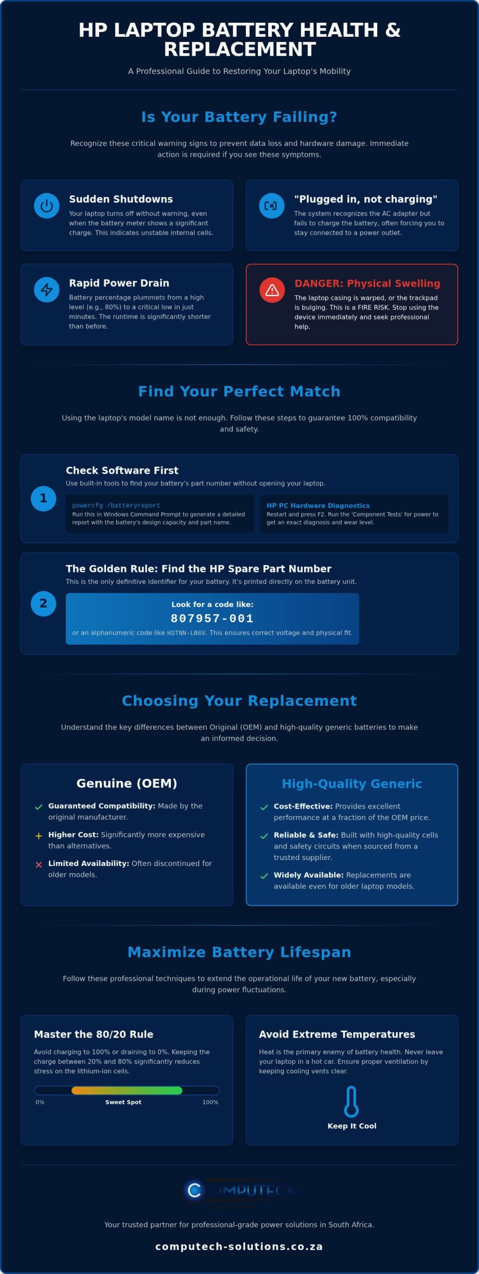 HP Laptop Battery Replacement Guide South Africa 2026 Infographic ComputechSolutions HP Laptop Battery Replacement Guide: South Africa (2026)