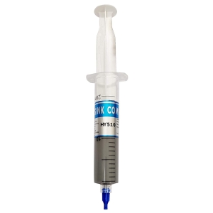 HY510CN10 ComputechSolutions Close-up of a clear disposable syringe with a blue plunger and measurement markings on the barrel.