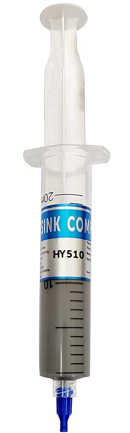 HY510TU25B ComputechSolutions Transparent disposable syringe with a blue plunger and needle cover, measurement markings along the barrel, and a blue label reading HY510.