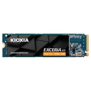 LVC10Z002TG8 ComputechSolutions KIOXIA Exceria G3 NVMe SSD with PCIe 5.0 labeling on a blue PCB, showing product branding.