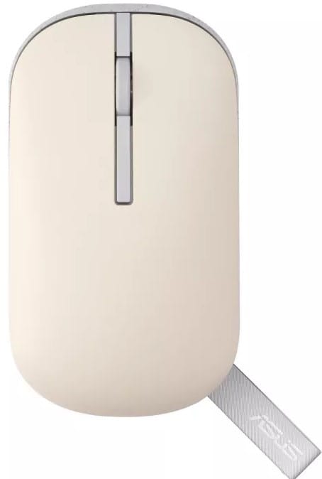MD100MOUSEWHT ComputechSolutions Beige wireless computer mouse with a vertical scroll wheel and a fabric USB receiver extending from the base.
