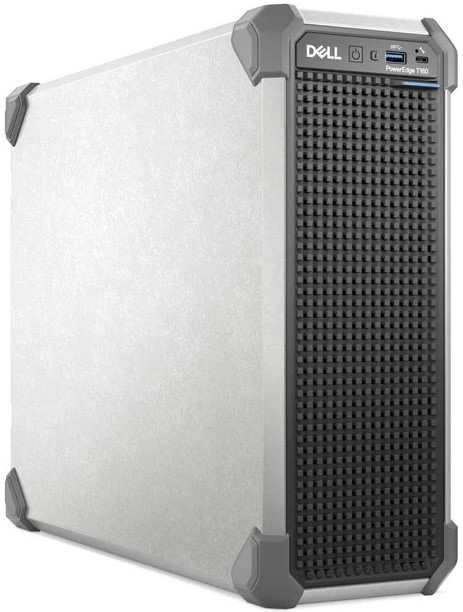 PET160SPL1 ComputechSolutions Dell PowerEdge tower server seen from the front, featuring a black grille and rugged corner caps for data-center use