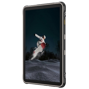URUGKINGPAD2PRO8256G ComputechSolutions Snowboarder in white gear jumping a snow ramp at night, displayed on a rugged smartphone screen.
