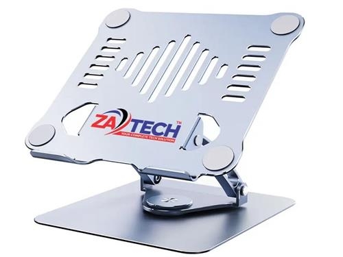 ZALS001G ComputechSolutions Metal adjustable laptop stand with a ventilated surface and ZA-TECH branding.